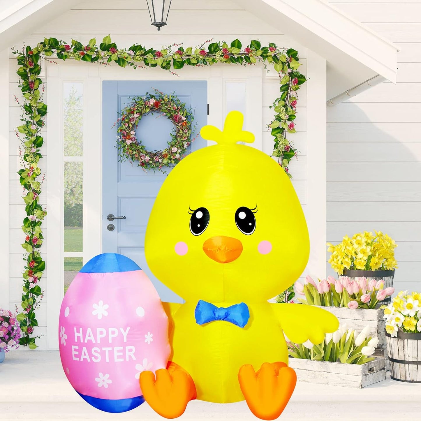 5 FT Easter Inflatable Chick Holds Egg for Festive Outdoor Decor