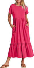 Womens 2025 Summer Maxi Dress with Pockets - Flowy Tiered Midi