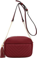 Chevron Quilted Crossbody Camera Bag with Chain Strap - Stylish