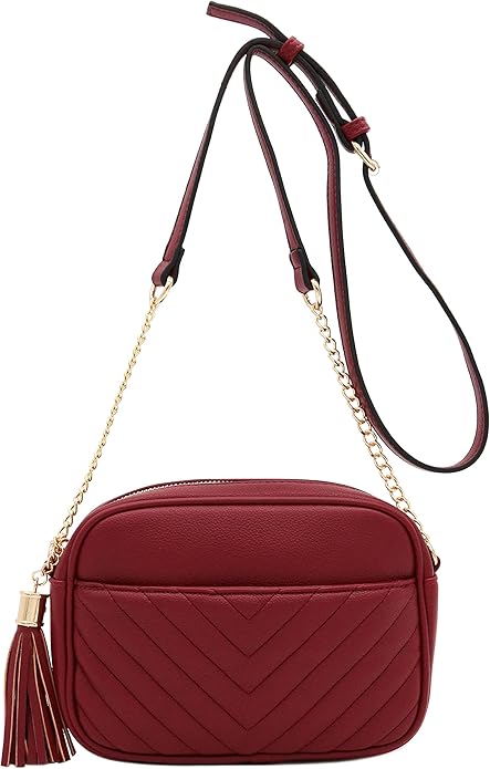 FashionPuzzle Chevron Quilted Crossbody Camera Bag with Chain Strap