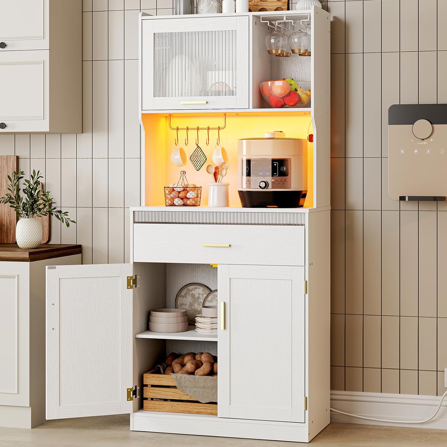67 Modern Pantry Cabinet with LED Lights