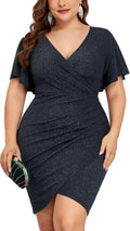 Plus Size Sparkly Glitter Ruched Bodycon Mini Dress 0X-4X