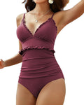 Charmo Women's Ribbed One Piece Swimsuit with Frill Trim Design