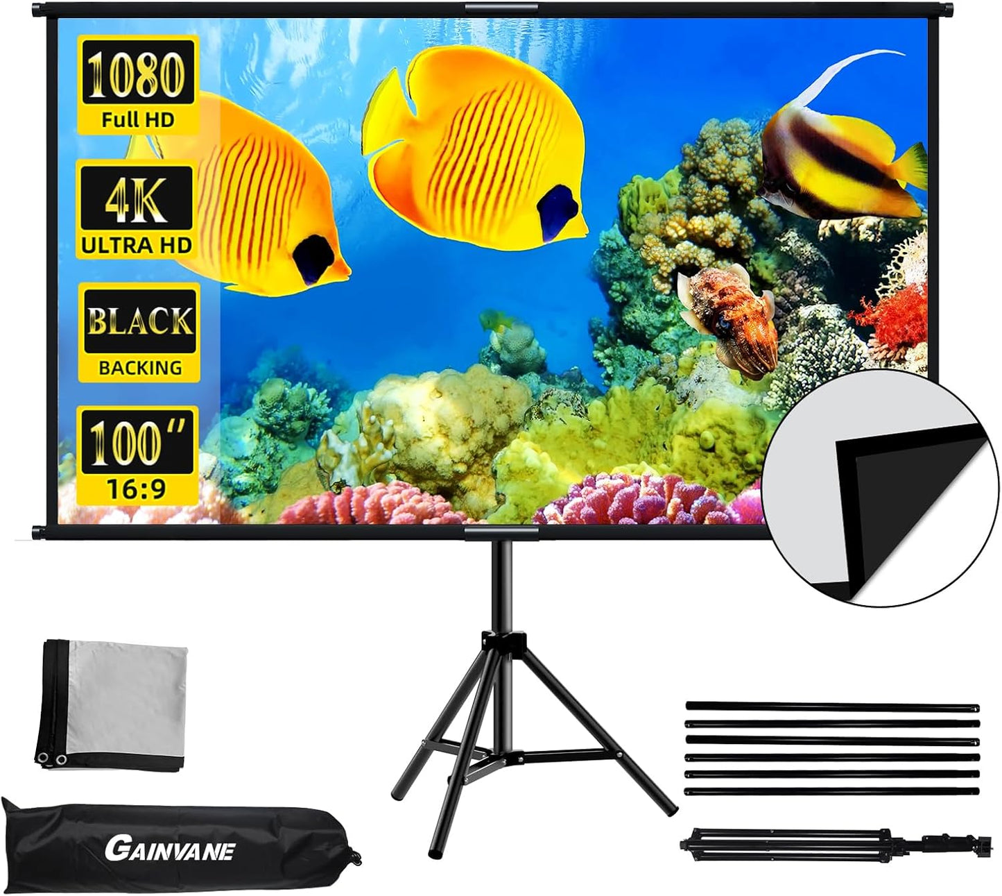 Projector Screen Tripod Stand 100 inch for Indoor Outdoor Use