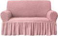 Loveseat Slipcover Pink - Stretch Fitted 2-Seater Cover with Skirt