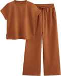 PRETTYGARDEN 2 Piece Tracksuit Women Short Sleeve Top and Wide Leg
