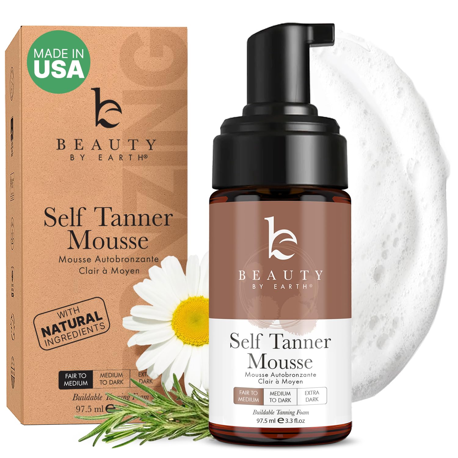 Self Tanner Mousse for Natural Glow - USA Made & Organic