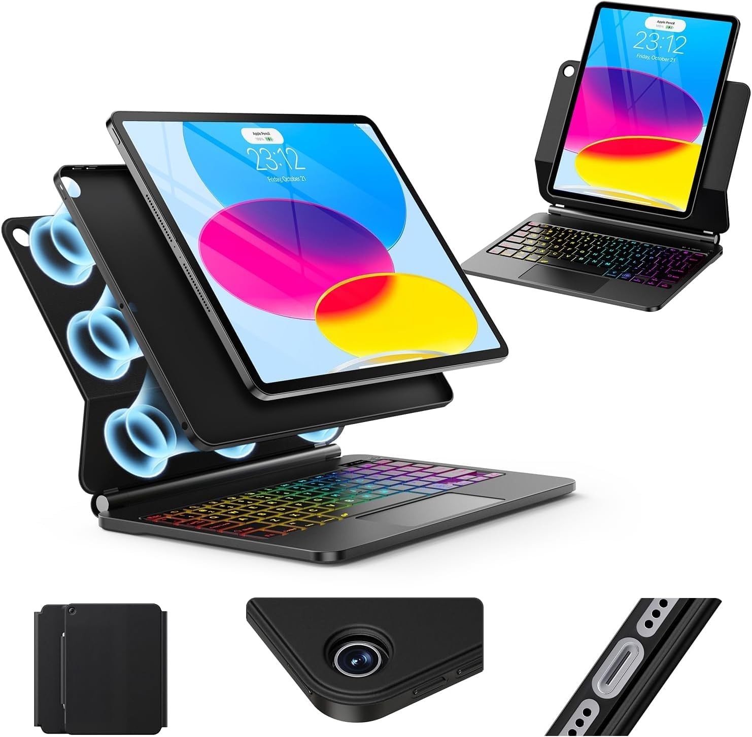 iPad 11th/10th Gen Case with Keyboard and Floating Stand