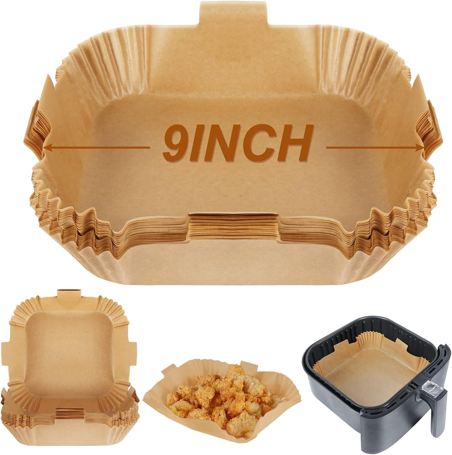 BYKITCHEN 9 Square Air Fryer Liners (Set of 50)