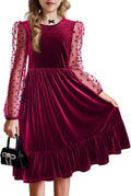 Arshiner Girls Contrast Mesh Velvet A-Line Dress - Vintage Party Dress
