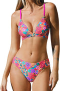 Women's V Neck Low Rise Bikini Set with Crisscross Tie - Flattering