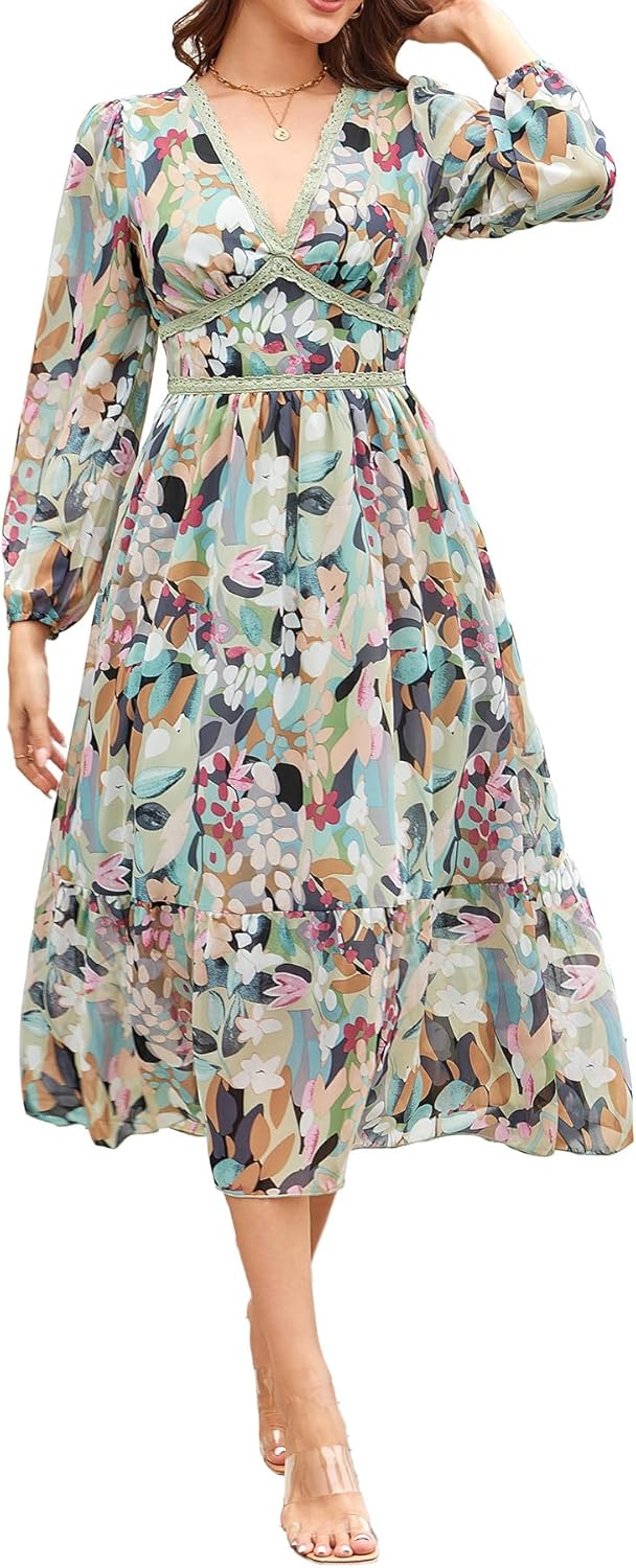 Women's Spring Wrap Maxi Dress for Wedding Guest and Parties