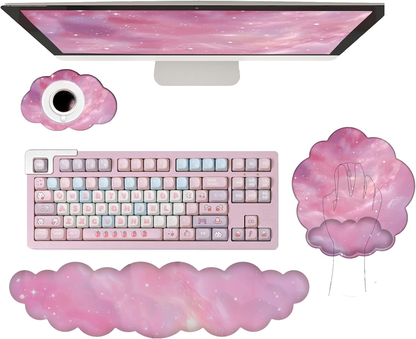 Galaxy Pink Ergonomic Wrist Rest Set | Memory Foam Non-Slip Support