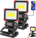 LED Rechargeable Work Light with Clamp 2Pack - Bright Portable Jobsite