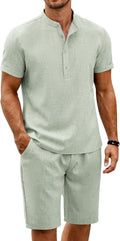 Men's 2-Piece Linen Henley Short Set - Lightweight Summer Outfit