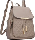 Quilted Leather Backpack Purse for Women Khaki - Compact Travel