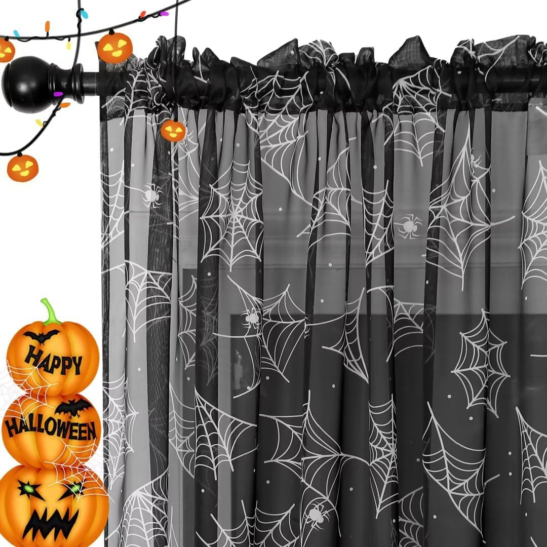 Spider Web Halloween Curtains - Set of 2 Panels