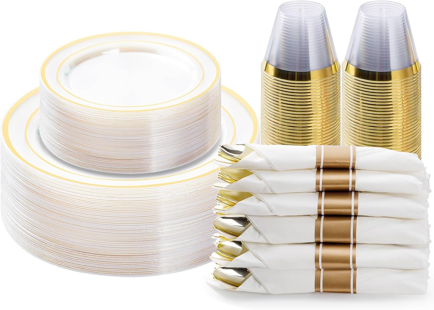 175PCS Clear Gold Plastic Dinnerware Set by BESTVIP