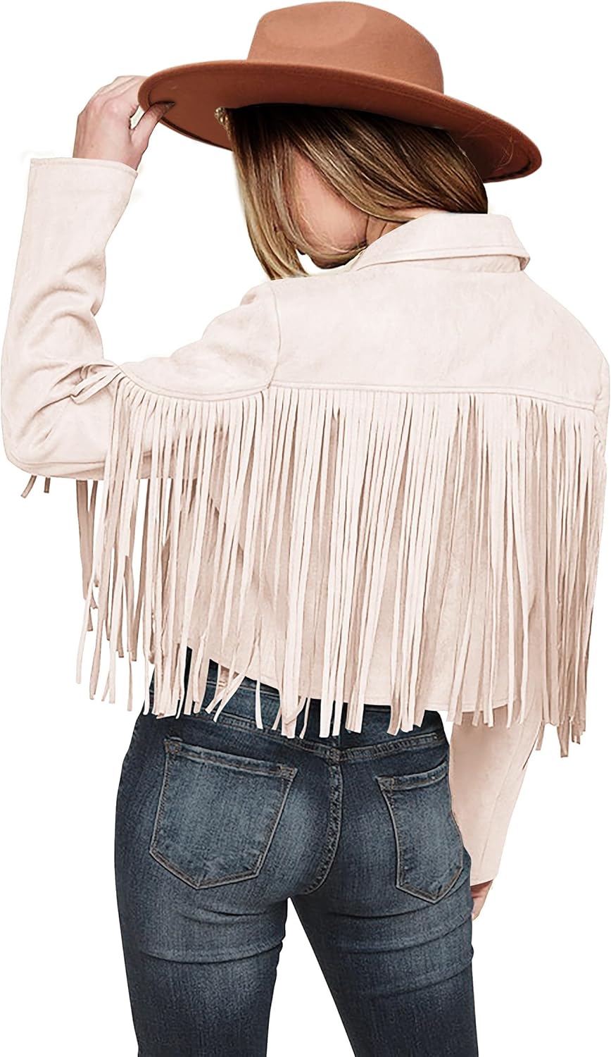 Faux Suede Leather Jackets for Women with Chic Fringe Design