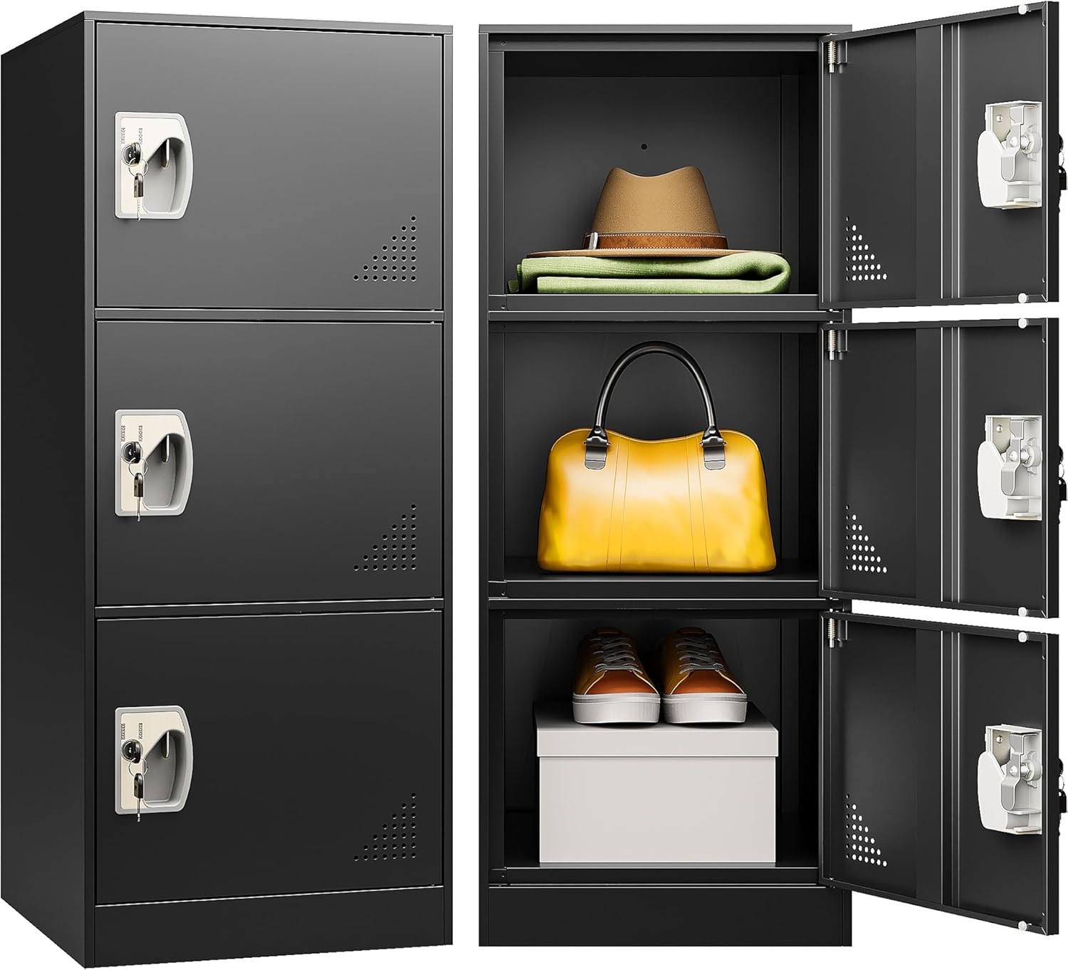 SISESOL 3 Door Metal Locker Storage Cabinet for Secure Storage