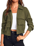 Onedreamer Women's Military Safari Cropped Jackets Button Down