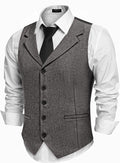 Men's Suit Vest Slim Fit Notch Lapel Waistcoat - Textured Linen Look