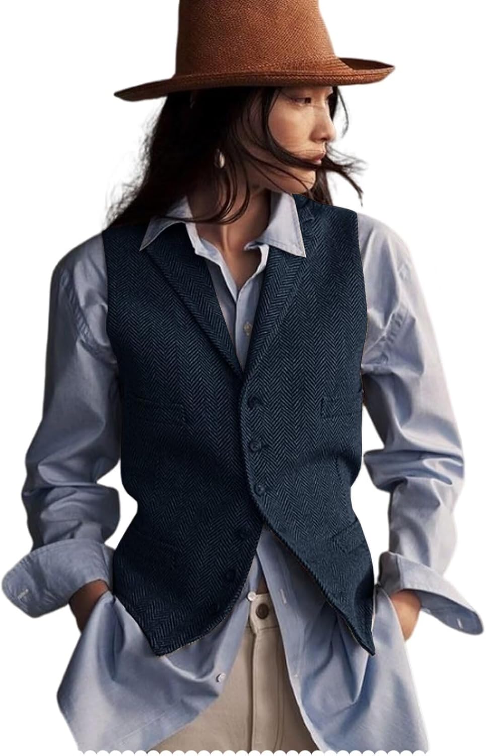 Womens Herringbone Tweed Waistcoat for Stylish Office Wear
