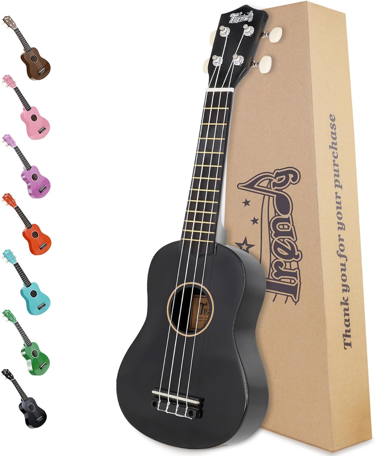 Trendy Soprano Ukulele for Beginners - 21 Inch Black Wood