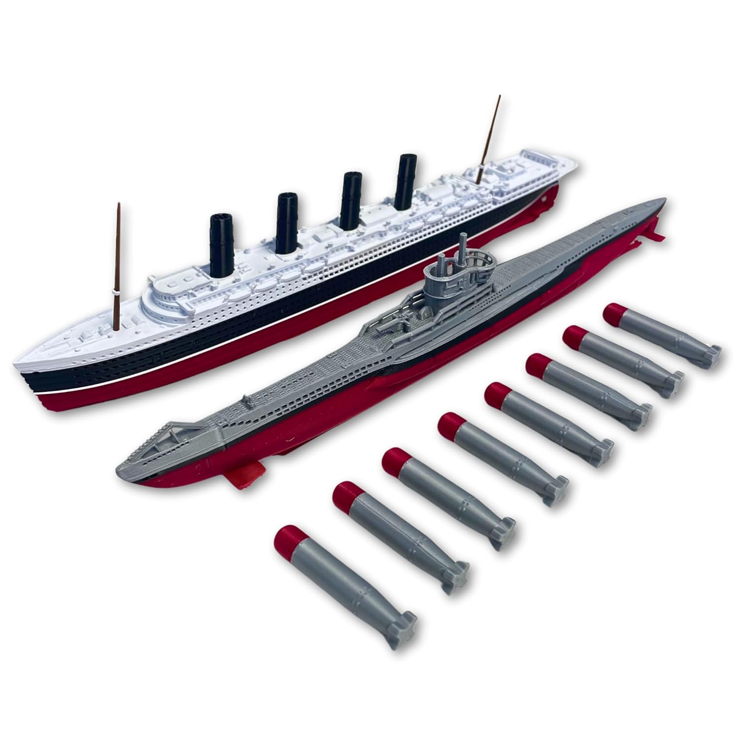 2-Pack Uboat and RMS Lusitania Model Ship for History Lovers