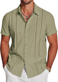 COOFANDY Men's Cuban Guayabera Short Sleeve Shirt - Lightweight Linen