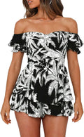Women Off Shoulder Boho Romper Chiffon Playsuit - Ruffle Bardot