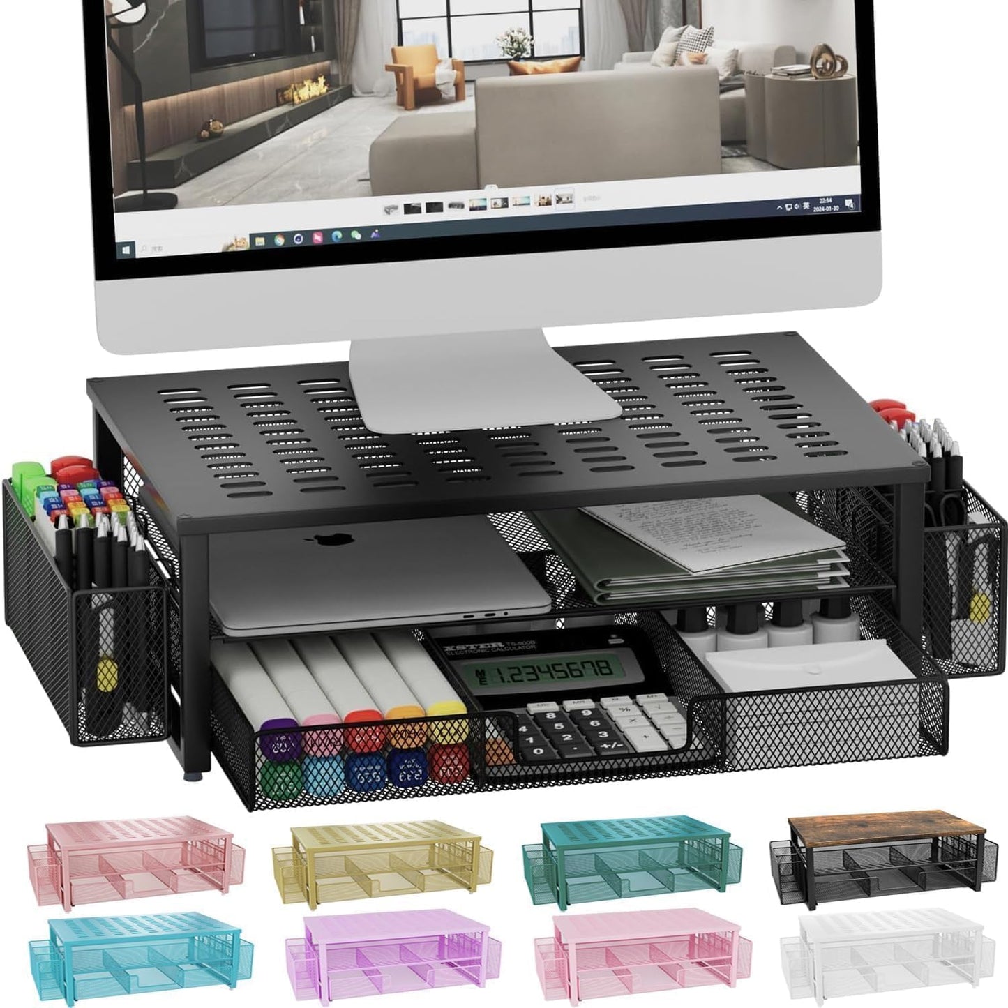 Gianotter Monitor Stand Riser with Drawer - Clutter-Free Desk!
