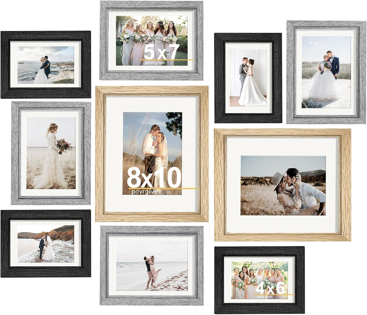 Picture Frames Set of 10 for Collage Wall Decor in Various Sizes