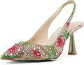 Womens Rhinestone Pointed Toe Pumps - Low Kitten Heel 2.5in