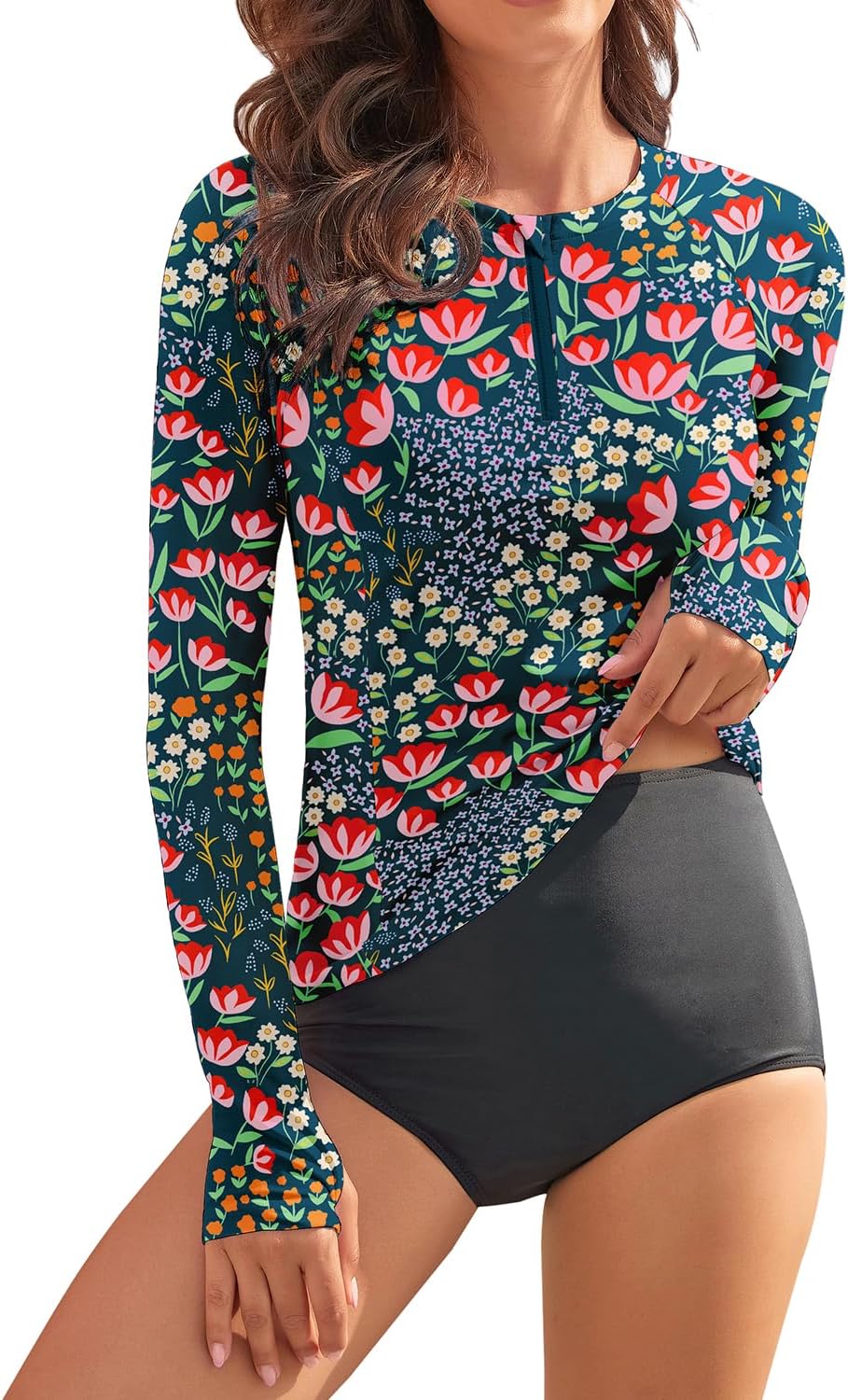 WOWENY Women Rash Guard Long Sleeve Swim Shirts for Sun Protection