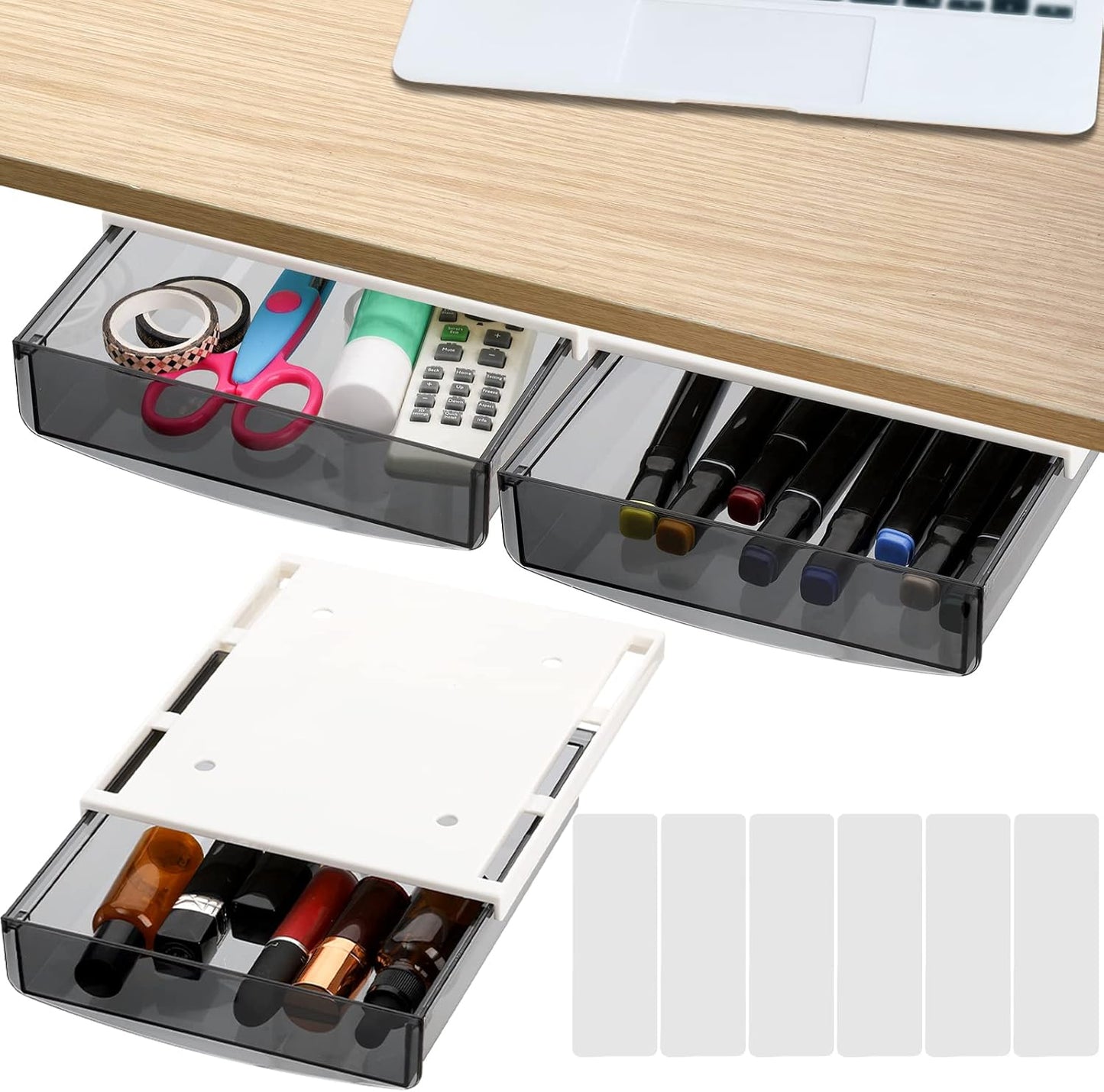 SOUJOY Self-Adhesive Under Desk Drawer Trio