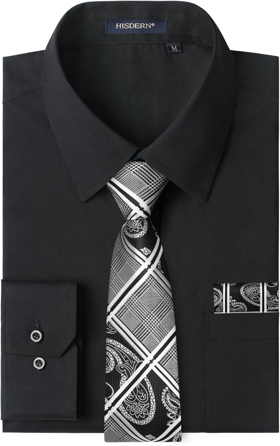 HISDERN Mens Dress Shirt with Tie Pocket Square Set for Style