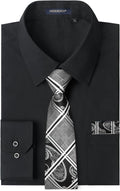 Men's Classic Long Sleeve Dress Shirt Tie and Pocket Square Set