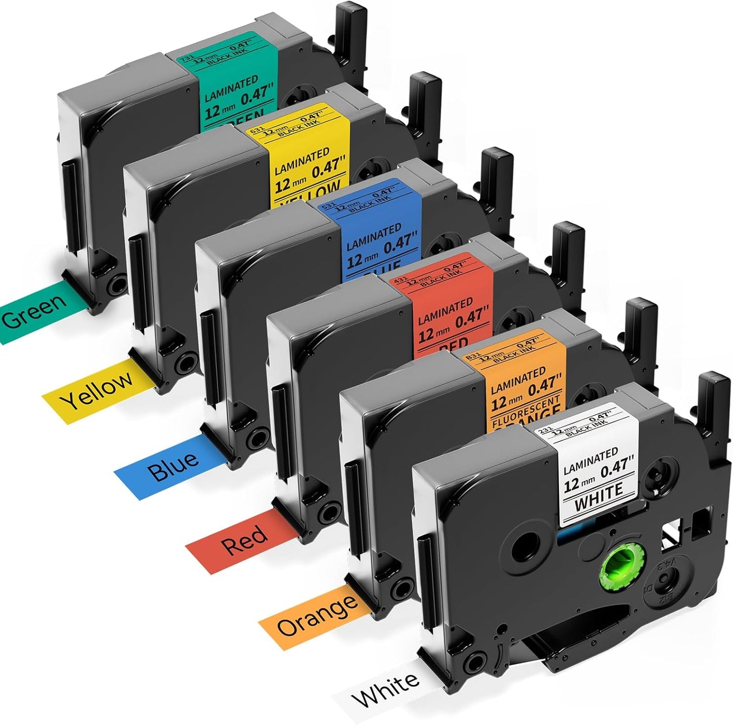 Vibrant 6-Pack 12mm Laminated Label Tapes by Anycolor