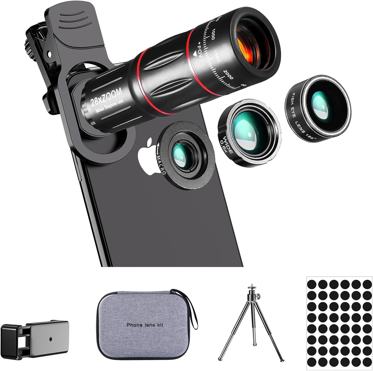 Phone Camera Lens Kit with 28X Telephoto and 0.6X Wide Angle