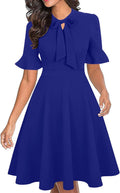 Women Summer Floral Ruffle Sleeve Dress - Flattering A-Line Work Shoes