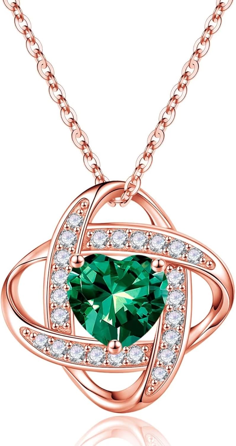 Iefil 925 Sterling Silver Love Knot Birthstone Necklace Gift