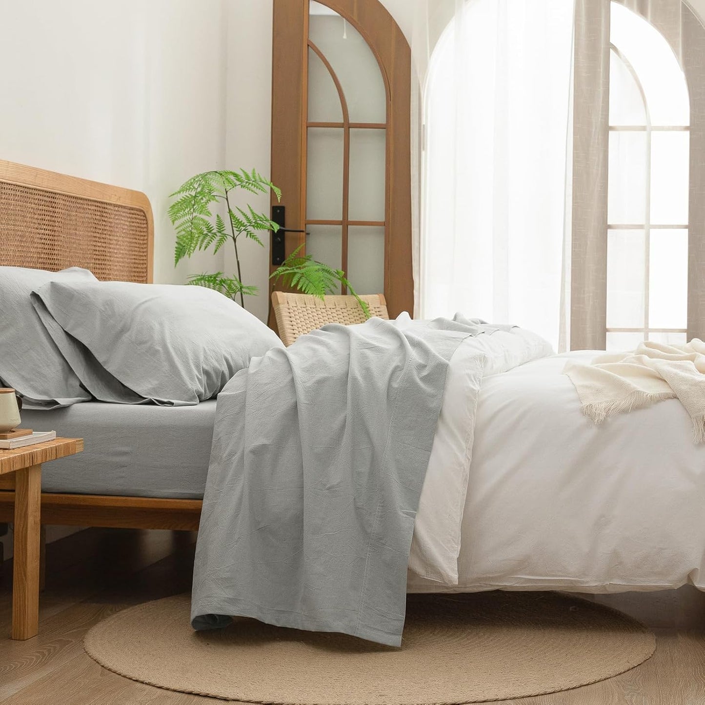 BESTOUCH Sheet Set 100% Washed Cotton for Cal King Beds