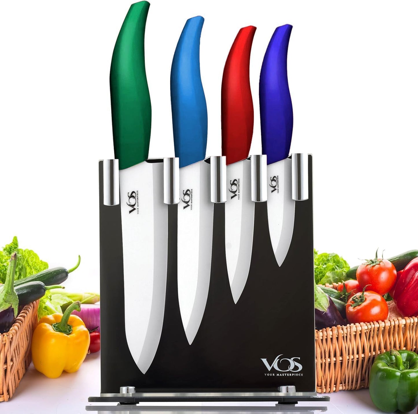 Vos Ceramic Knife Set with Block - Ultra Sharp Kitchen Knives
