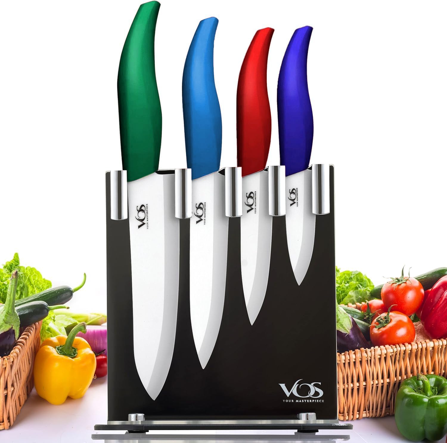 Vos Ceramic Knife Set with Block - Ultra Sharp Kitchen Knives