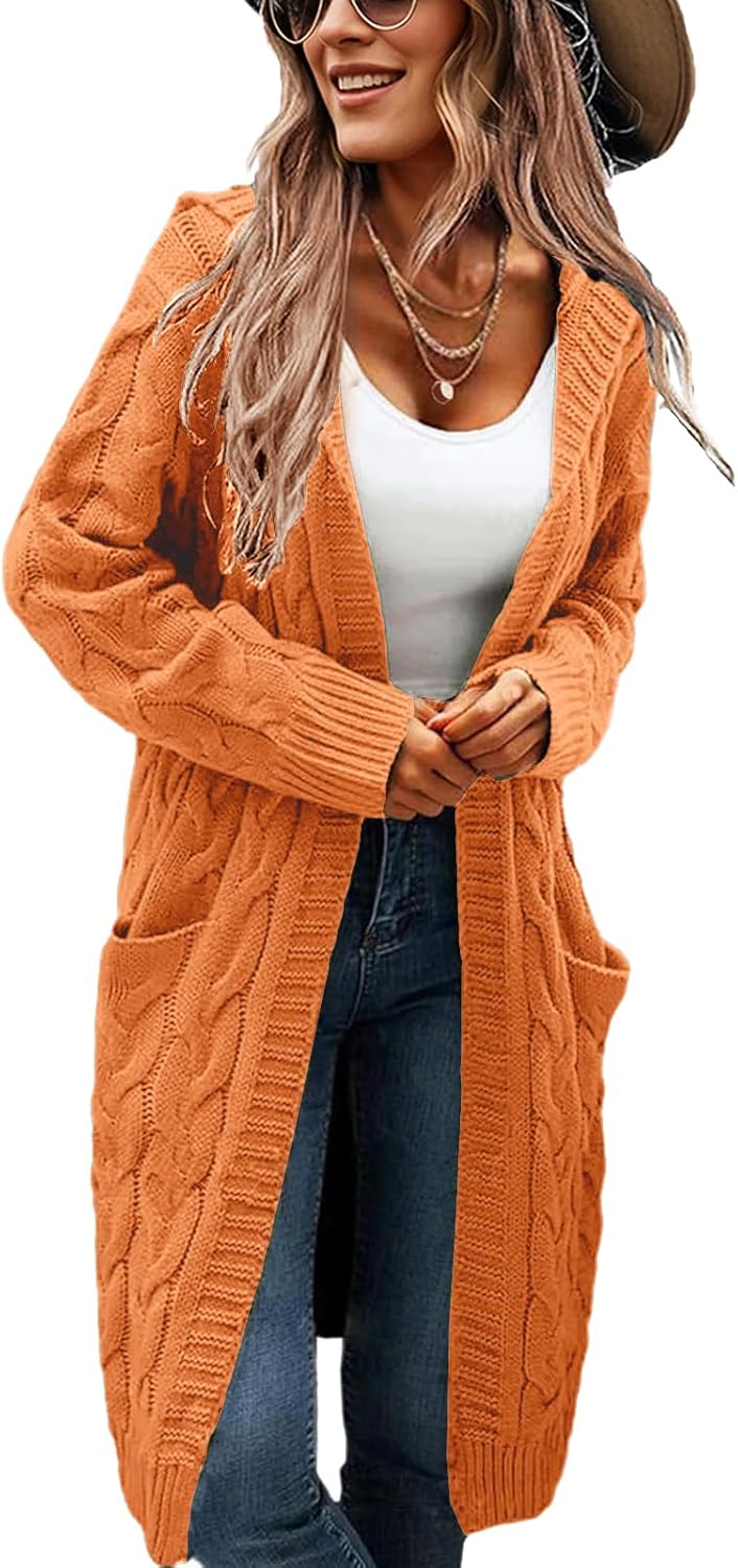 Women's Hooded Open Front Long Cardigan with Pockets