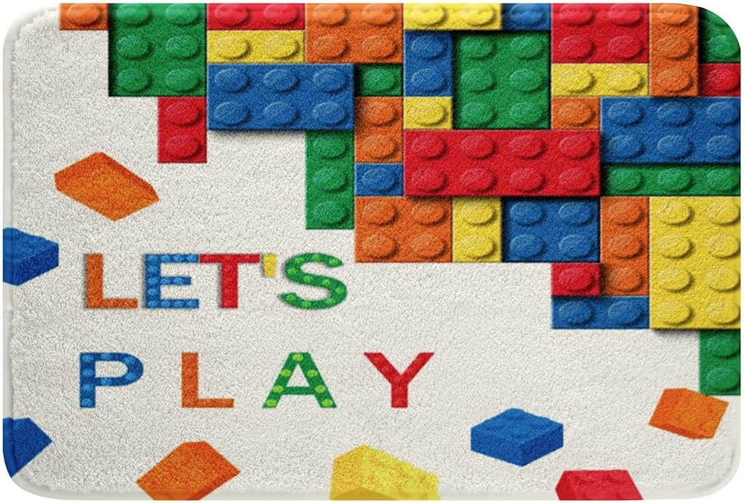 Kids Brick Style Bath Rug Set - Fun & Colorful!