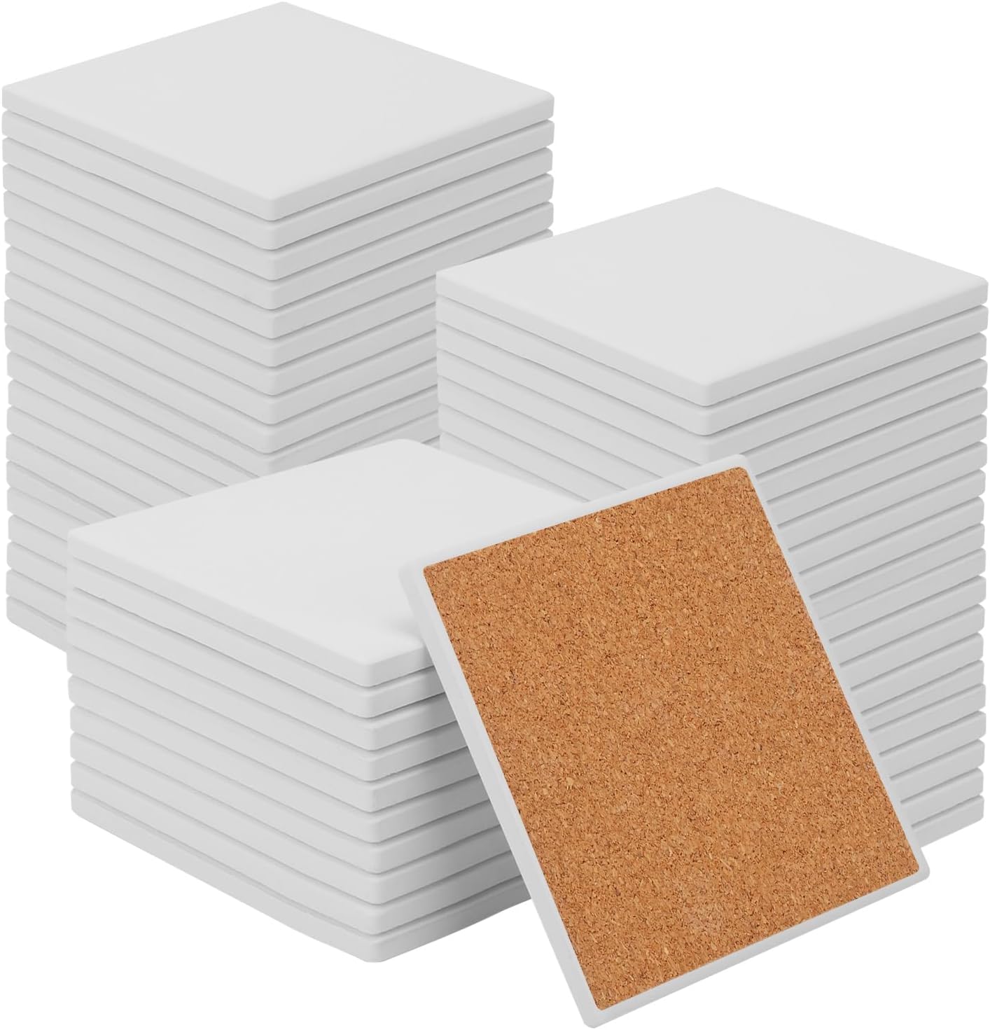 52 PCS Square Blank Ceramic Coasters for DIY Crafts & Mosaics