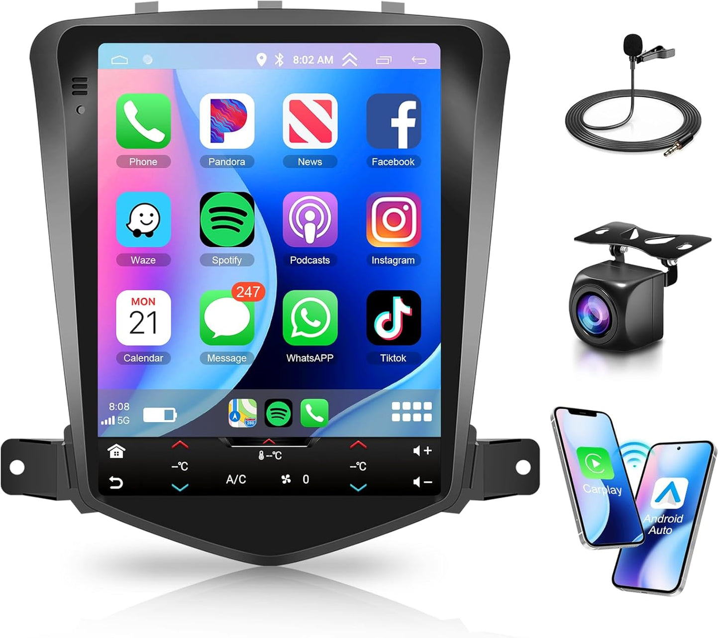 Android 15 Wireless Carplay Car Stereo for Chevy Cruze 2009-2014