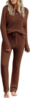 luvamia Women's Casual Pajama Set Fuzzy Fleece Knitted (Style BYRZ)